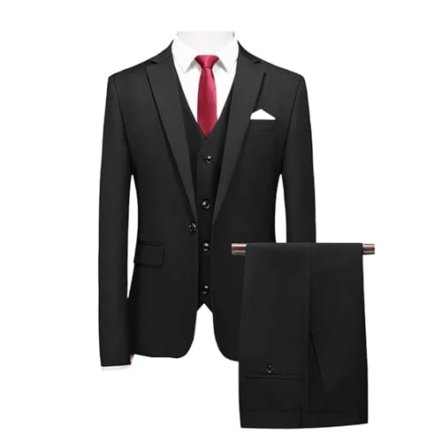 Men 3 Piece Business Wedding Party Fashion Slim Single Breasted Jacket Vest Pants Black