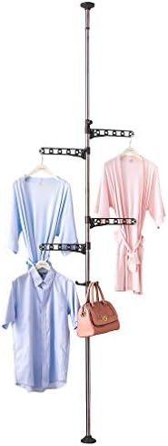 Hershii Adjustable Laundry Pole Clothes Drying Rack Coat Hanger DIY Floor to Ceiling Tension Rod Storage Organizer for Indoor, Balcony - Grey