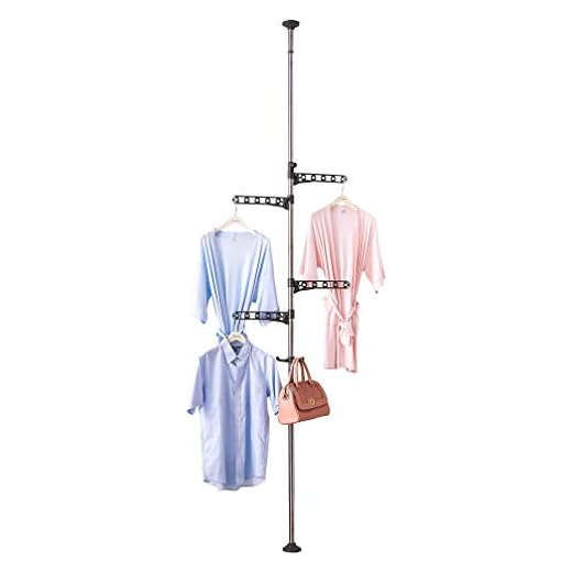 Hershii Adjustable Laundry Pole Stainless steel composite pipe / ABS / PP Clothes Drying Rack Coat Hanger DIY Floor to Ceiling Tension Rod Storage Organizer for Indoor, Balcony - Grey