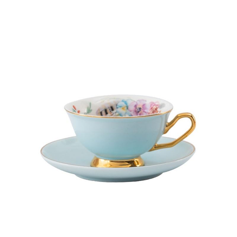 Zestaw porcelanowych filiżanek do kawy | Wielokolorowe porcelanowe filiżanki do kawy ze spodkiem: europejski styl do herbaty i kawy(Blue)