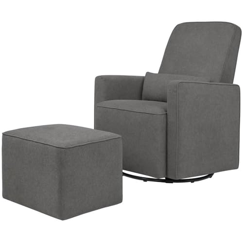 DaVinci Olive Upholstered Swivel Glider with Bonus Ottoman in Dark Grey, Greenguard Gold & CertiPUR-US Certified