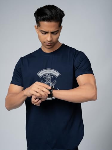 Image of T-Shirt for Men - 100% Cotton Ladakh Motorcycle Rider Half Sleeve Round Neck Graphic Print | Regular & Oversized Fit | 180 /220 GSM | S-5XL | Black, Navy Blue, Olive, Red, White