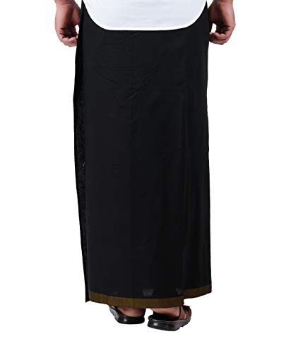 Image of PRAKASAM COTTON Mens Black Colour Fancy Border Welcro pocket Dhoti (HIMFAN-BLACK)