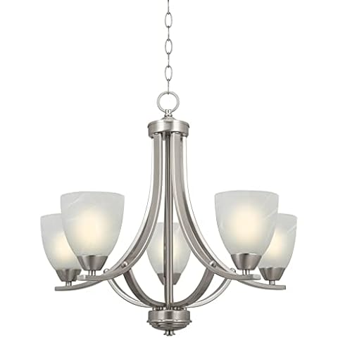 Kira Home Weston 24" Contemporary 5-Light Large Chandelier + Alabaster Glass Shades, Adjustable Chain, Brushed Nickel Finish Cover