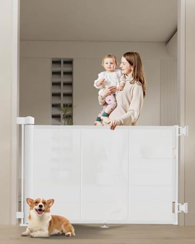 Image of Miumoon 71 inch Retractable Baby Gates 34 inch Tall, Retractable Gate with Reinforced Strip Design to Prevent Crawling Through, 6 FT Retractable Dog Gate for Stairs, Doorways, Hallways, Indoor/Outdoor