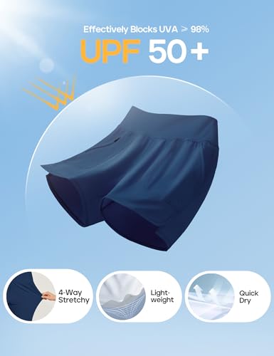 Image of Heathyoga 5 inch Swim Board Shorts Women Stretchy High Waisted Bathing Suits Bottoms Quick Dry UPF 50+ Beach Shorts with Liner