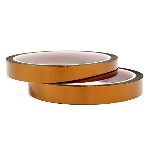 2 Rolls 10mm X100ft Kapton Tape Sublimation Tape - for Heat Transfer Vinyl,3D Printers High Temperature Tape PCB Tape Heat Resistant Tape Heat Tape
