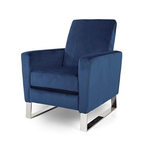 Sillón reclinable terciopelo azul con patas plateadas