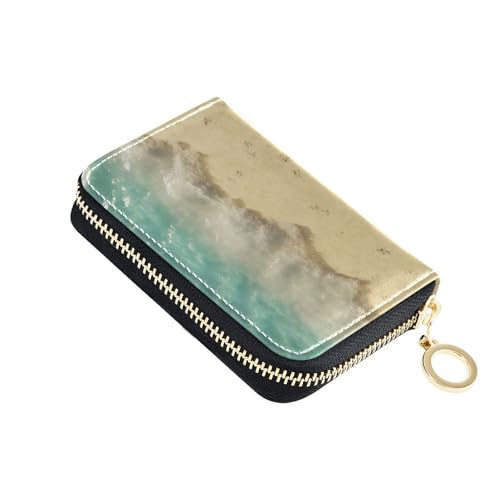 Beach Zipper Card Case Wallet for Women Single-Side Print PU Leather RFID Blocking 11 Compartments, Travel-Ready Ideal for Bags Clutches & Daily Commute