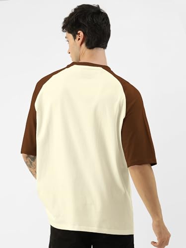 Image of Maniac Men's Printed Raglan Round Neck Half Sleeve Oversized T-Shirt | Raglan sleeve, oversized cut