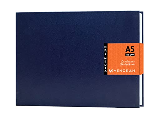 Image of MENORAH - A5 - Sketch Book for Artist - 115 GSM (160 Pages / 80 Sheets) - Artist Drawing Book - (14.8 x 21.0 cm) - Hard Case Bound - Completely Handmade-Landscape- Dark Blue