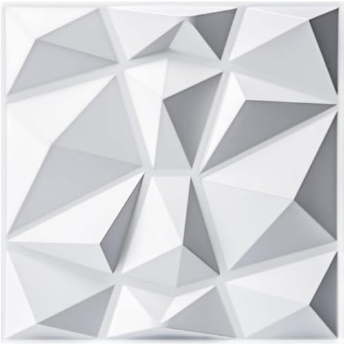 XaFaXa 12Pack 50 * 50cm Decorative 3D Wall Panels in Diamond Design PVC 3D Wall Decor Panels PVC 3D Wall Panel Diamond 3D Textured Wall Panels for Interior Wall Decor (12 Pack White 50 * 50cm)