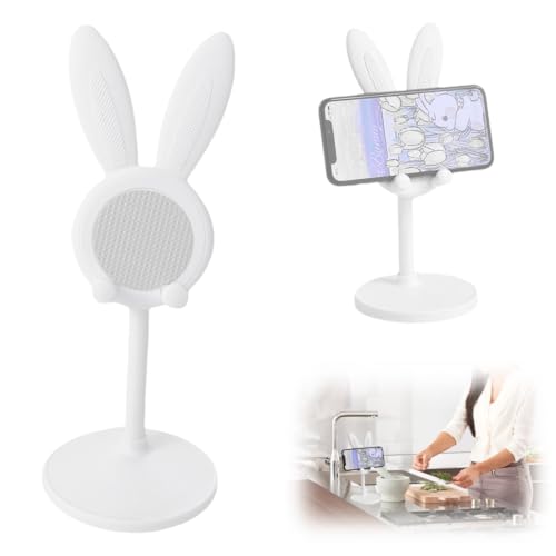 IKOPFLN Support Téléphone Bureau, Support de téléphone réglable en Hauteur avec Support de téléphone de Bureau Lapin Compatible avec Tous Les téléphones, Tablette, Blanc, 1 pièce