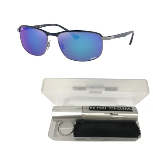 Ray-Ban RB3671CH Sunglasses Bundle: RB 3671CH 92044L Blue On Gunmetal Polar Grey Mi and Eyewear Cleaning Kit2