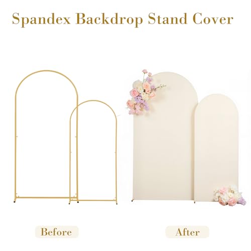 Image of 7.2FT 6FT Arch Backdrop Cover for Wedding, Set of 2 Stretchy Spandex Fitted Arch Stand Cover for Baby Shower, Birthday Party Decor, Chiara Backdrop Cover with Double-Sided Design(Beige)