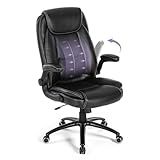 MALOL Ergonomic PU Leather Office Chair with Flip-Up Armrests & Reclining Backrest, 300lbs Thick Padded Seat Executive Desk Chair-Adjustable Height & Tilt Tension, Brown, Black