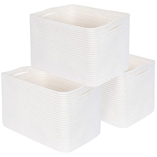 Image of MINTWOOD Design 3-Pack Storage Baskets for Shelves, Playroom and Classroom, Book Basket, Decorative Cube Bins, Woven Closet Organizers, Baby Nursery Baskets, Creamy White