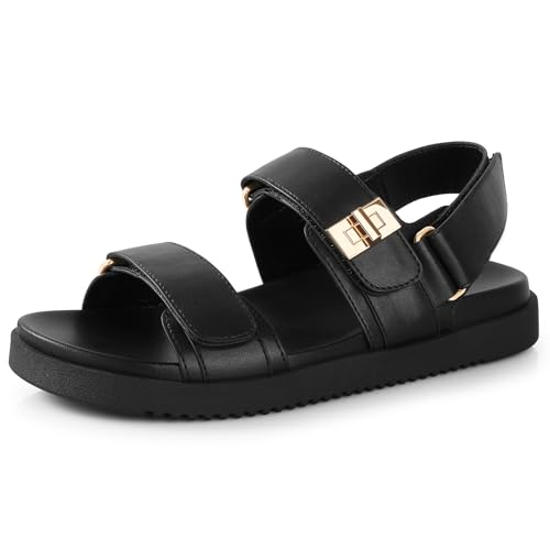 Ankis Black White Beige Nude Women's Flat Sandals Comfort Adjustable Front Strap and with a Back Strap Women Summer Sandals