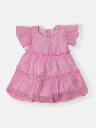 Image of Nautinati Baby Girls Flared Frock with Flutter Sleeves | Age 0-3 Years