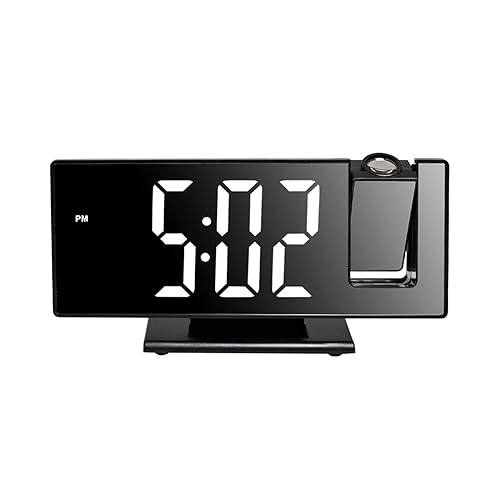 Reloj despertador de proyección con pantalla LED de espejo de 7 pulgadas, proyector de 180°, brillo ajustable, función de repetición, visualización de temperatura para dormitorios