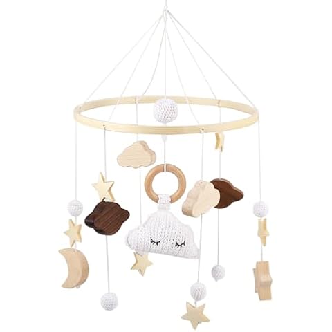 Wooden Baby Mobile with Clouds and Stars Cover