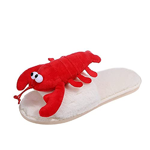 HANDKEI Men's women's fur slippers Winter fluffy lobster slippers Funny crab indoor slippers Open-toed slippers