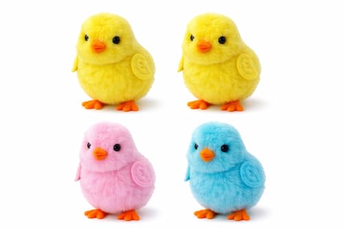 Image of Bunny and Jumping Chick Wind Up Toys Novelty Chicken Hopping Windup Toy for Kids Toddlers Adult Easter Egg Hunt Basket Stocking Stuffers Party Gifts [Multicolor] (4 PIC- Chicken-Pattern Same)