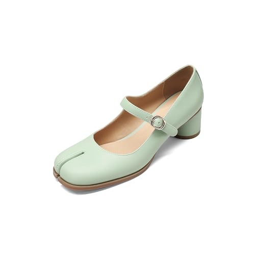 Image of Women Chunky Block High Heels Mary Janes Shoes Split Toe Tabi Shoes Ankle Strap Dress Pumps Shoes