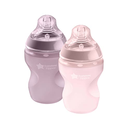 Image of Tommee Tippee Closer to Nature Soft Feel Silicone Baby Bottle, Slow Flow Breast-Like Nipple, Anti Colic, Stain and Odor Resistant (9oz, 2 Count, Pink)