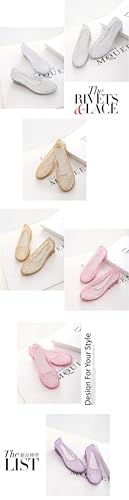 Jelly Mesh Ballet Flats for Women Sparkly Clear Jelly Sandals Hollow Water Slides Slip on House Slippers Lightweight Breathable Low Heel Wide Dressy Ballerina Shoes Summer Beach Party Cruise Vacation 6