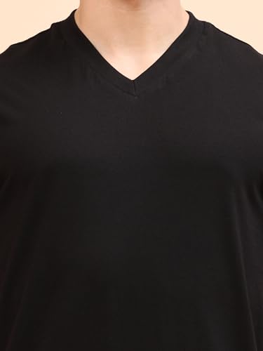 Image of Men's Cotton V-Neck T-Shirt-Soft, Breathable, Plain Solid Casual Tee for Everyday Wear & Layering