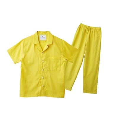 (男女兼用 サイズ:XS)半袖×長ズボン プレミアムガーゼパジャマ (カラー:ミモザイエロー)