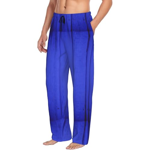Mens Pajama Pants - Dark Blue Bright Wood Grain Print Soft Sleep Lounge Pants For Men, Casual Pj Bottoms With Pockets