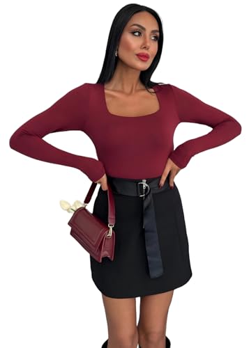 SIGHTBOMB SOFTLINE Square Neck Cold Shoulder Double Layer Long Sl...