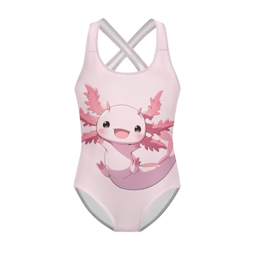 Image of Girls One Piece Swimsuits Axolotl Cross Back Swimwear Beach Summer Quick Dry Beach Bathing Suit