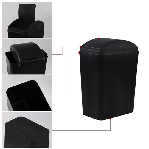 Image of 16 Liter Plastic Trash Can, Swing Top Garbage Bin Wastebasket (Black)