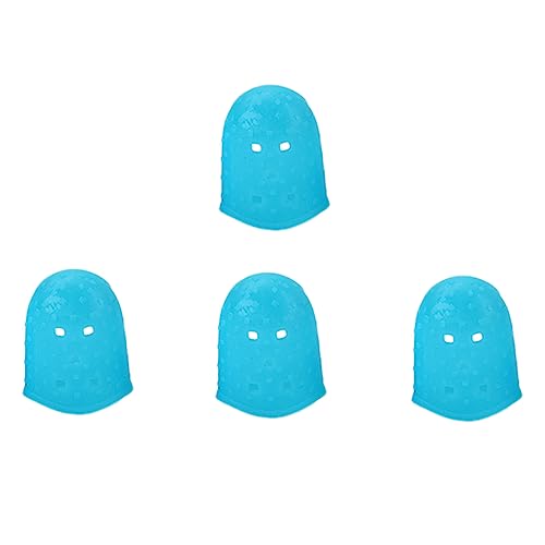 GOOHOCHY 4個硅?製ギター指サック 指先プロテクター 弾きやすいフィンガーガード ソフト装着感 初心者対応 ウクレレ マンドリン エレキギター用 天ブルー