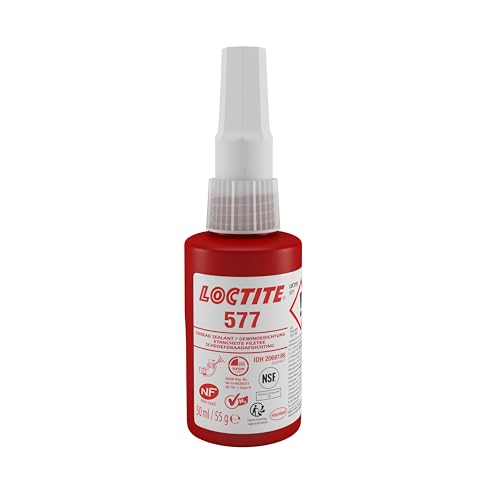 LOCTITE 577, mittelfester industrieller Klebstoff für die Gewindedichtung, universell einsetzbarer Flüssigkleber für Rohre und Metallgewinde, chemisch beständig, 1x50ml