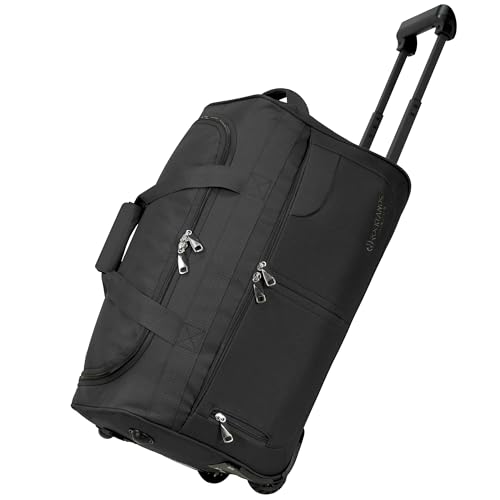 Rocklands Lightweight Luggage Rolling Holdall Suitcase Wheeled Small Duffle Bag Travel Bag RL501 (Black/Black Small (Carry on) 20 (H55 x L29 x W28 cm))