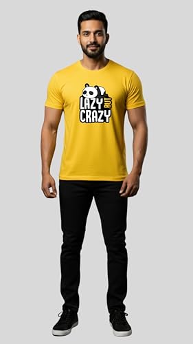 Image of Men's Cotton T-Shirt, Character-Inspired Lazy But Crazy Text T-Shirt Printed for Men and Boys, Round Neck, Half Sleeve, Regular Fit