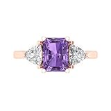 Clara Pucci 14K Solid Gold Engagement Ring for Women | 2.82 cttw Alexandrite Emerald Cut Three-Stone | Real Rose Gold Wedding Ring