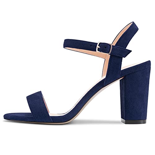 Aachcol Women Sandals Peep Open Toe Ankle Strap Slingback Chunky Block High Heel Dress Shoes Suede Wedding Shopping 3 Inch2