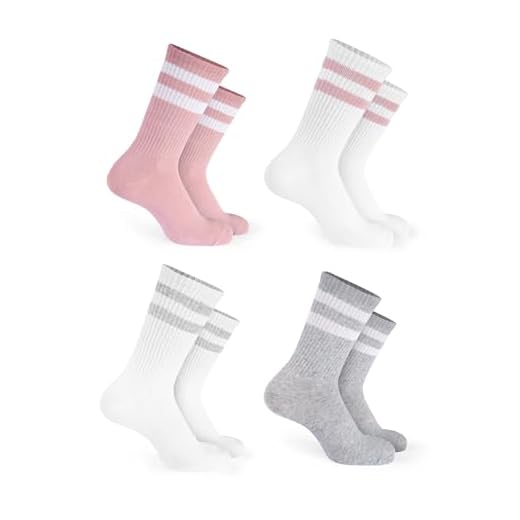 Basic Treasure Calcetines deportivos para niños, paquete de 4 calcetines infantiles, algodón, calcetines para niños y niñas, calcetines de tenis, Rosa/Gris/Blanco, 31-34
