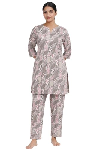Image of Duchess Women's Pure Cotton Printed Long Length Night Suit Set