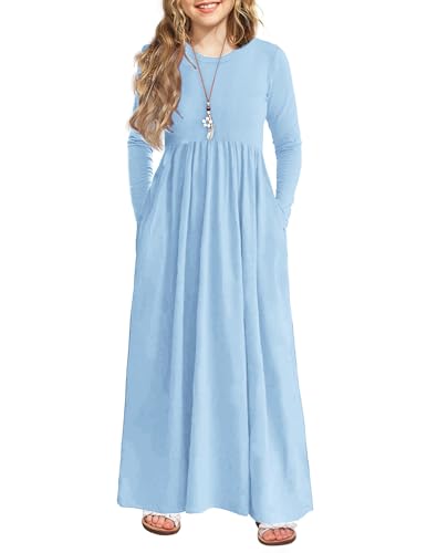 Image of Arshiner Girls Maxi Dress Long /Short Sleeve Casual Holiday Dress with Pockets for 5-13 Years