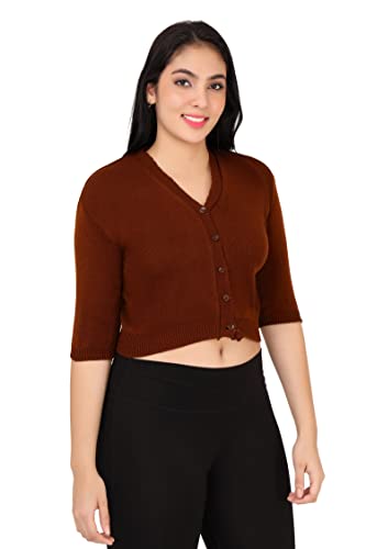 Image of Women Redymade Woolen Half Sleeve Blouse for Winters (Dark Brown)