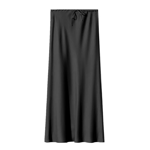 Jupe short simili cuir taille haute cordon de serrage couleur unie noire L