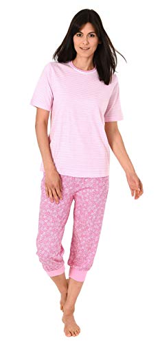 NORMANN -Wäschefabrik Damen Capri Pyjama Kurzarm und mit Spitzenbesatz- auch in Übergrößssen bis Grösse 60/62-191 204 90 838, Farbe:rosa, Größe 2:56/58, Rosa., 58