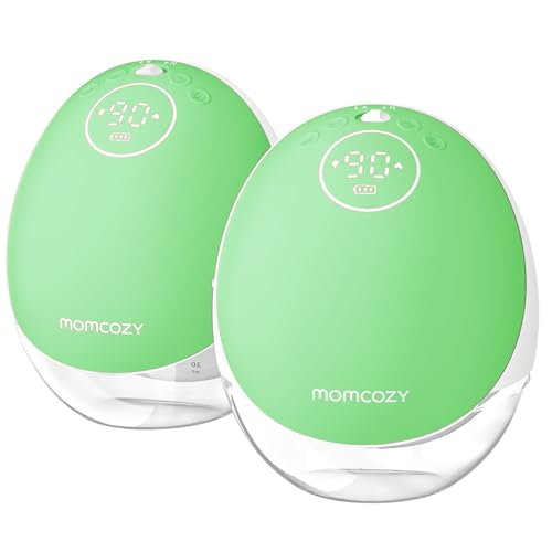 Momcozy Breast Pump Hands Free Mobile Flow | M9, App Discreet Control with Personalized Multi-Modes & 15 Levels, Independent Breastmilk Storage, Wearable Breast Pump M9 24mm (Green, 2 Count)
