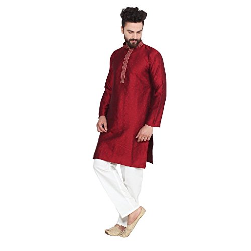 Kurta tradicional de seda para bodas y galas pijama bordado granate de hombre en talla 42 3